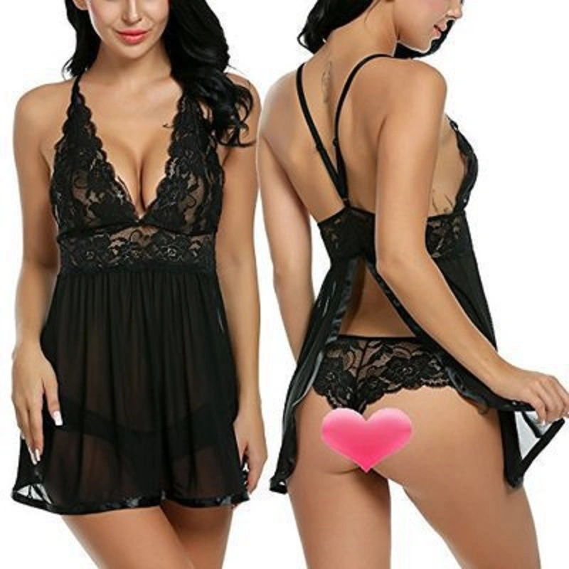 Sexy Exotic Nightgowns Halter Nighties Sheer Mesh Nightwear Chemise Negligees ladies Sexy Lingerie Set for Women Lace Babydoll - Image 2