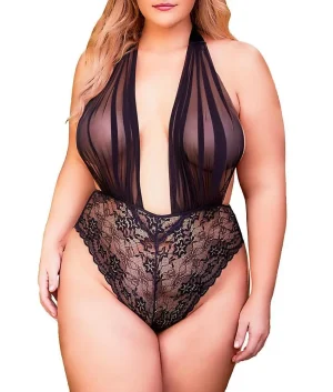 Women's Plus Size Babydoll Floral Lace Lingerie Deep V Nighty Mesh Sleepwear