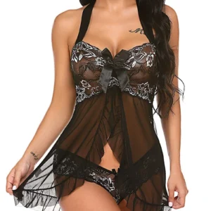 Women cosplay Maid uniform temptation cross transparent mesh Jumpsuit skirt Sexy lingerie underwear clothes