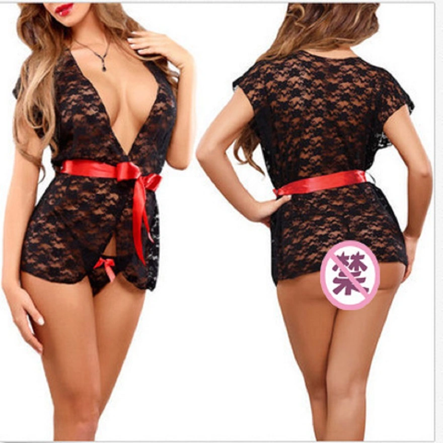 Sexy Lingerie Plus Size Net Stockings Bodysuit Romantic See Through Sexy V Neck Black Hollow Lace Underwear - Image 3