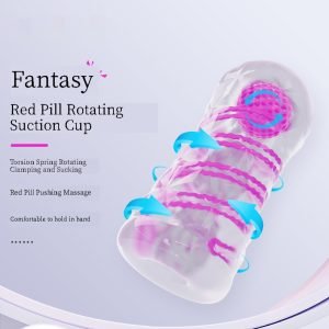 Red Pill Spiral Sucking Fantasy Transparent Masturbator Male Sex Toy