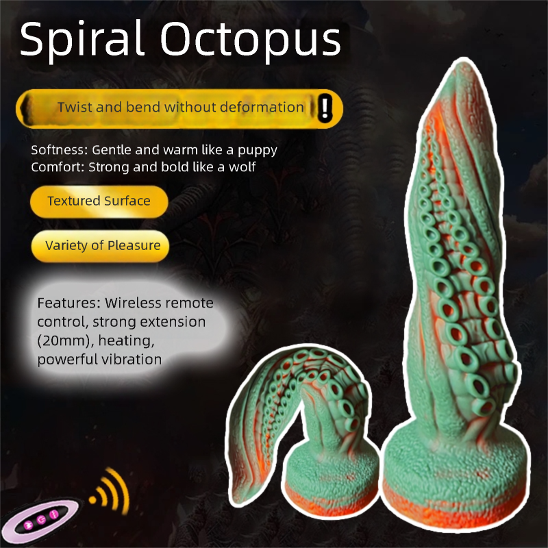 Giant vibrating massager, shaped like a tentacle monster, with vibration function to stimulate the G-spot of the penis, large thickened silicone anal plug, with remote control and suction cup.
