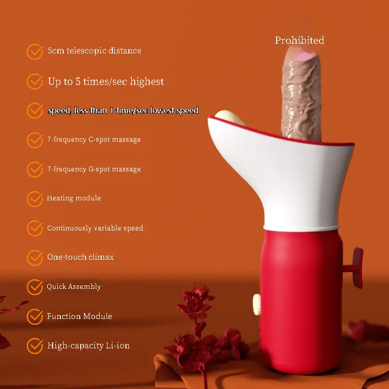 Hands-free automatic retractable vibrating and heating dildo for women, with suction cup, push-pull massage vibrator, vaginal stimulator sex toy. - Image 5